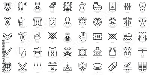 Set of thin line hockey Icons. Vector illustration