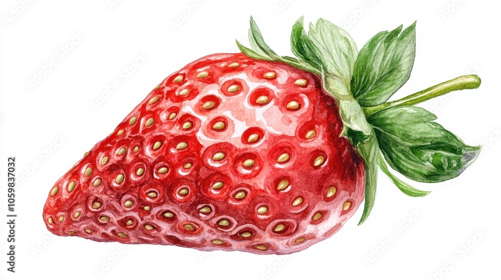 Watercolor Illustration of a Fresh Strawberry with Detailed Texture and Vibrant Colors Watercolor Illustration of a Fresh Strawberry with Detailed Texture and Vibrant Colors