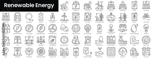 Set of outline renewable energy icons. Minimalist thin linear web icon set. vector illustration.