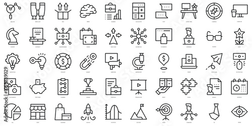 Set of simple outline startups Icons. Thin line art icons pack. Vector illustration