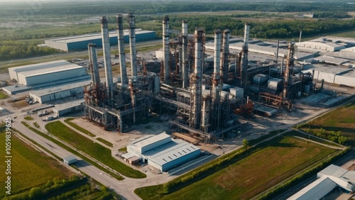 Wallpaper Mural Oil refinery plant processing fossil fuel with smoking chimneys in industrial area Torontodigital.ca