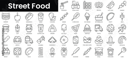 Set of outline street food icons. Minimalist thin linear web icon set. vector illustration.