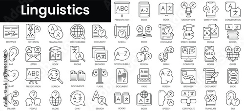 Set of outline linguistics icons. Minimalist thin linear web icon set. vector illustration.