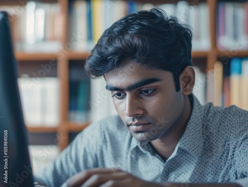 Young Indian Man Working on Computer photo