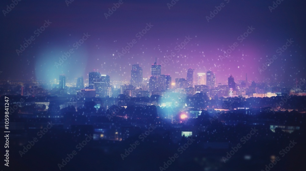Fototapeta premium Vibrant Night City Skyline with Abstract Lights