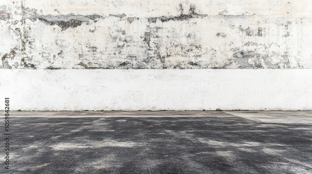 Fototapeta premium Exposed Concrete Wall with Asphalt Floor Background Dark Empty Industrial Garage