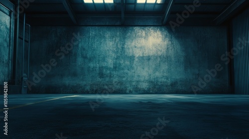 Exposed Concrete Wall with Asphalt Floor Background Dark Empty Industrial Garage