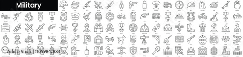 Set of outline military icons. Minimalist thin linear web icon set. vector illustration.