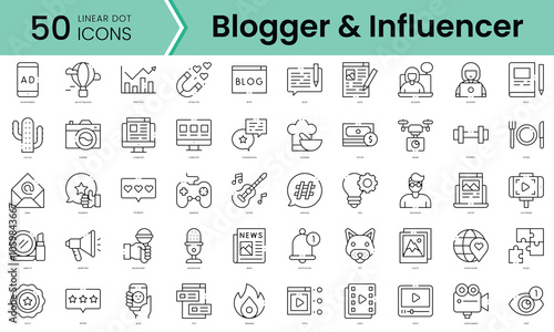 Set of blogger and influencer icons. Line art style icons bundle. vector illustration