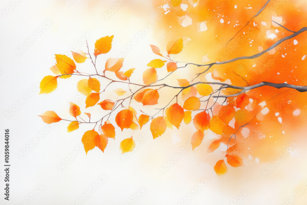 Fototapeta premium Vibrant autumn leaves in shades of orange and yellow against soft background evoke sense of tranquility and change