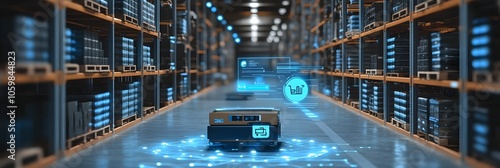 Smart warehouse management system, featuring interconnected IoT devices that enable a seamless flow of information and facilitate predictive maintenance photo