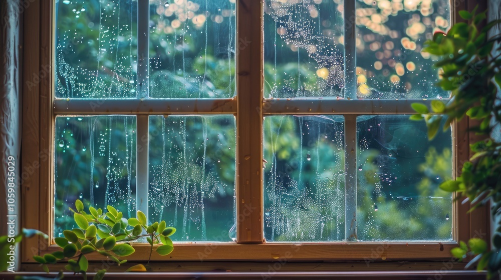 Naklejka premium Window covered with morning dew