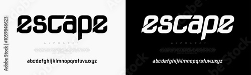 Escape creative modern geometric urban alphabet font. Digital abstract futuristic, game, techno, robot, music, logo, sport, minimal technology typography. Simple numeric vector illustration