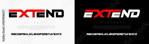 Extend creative modern geometric urban alphabet font. Digital abstract futuristic, game, techno, robot, music, logo, sport, minimal technology typography. Simple numeric vector illustration