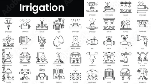 Set of outline irrigation icons. Minimalist thin linear web icon set. vector illustration.