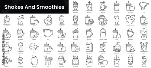 Set of outline shakes and smoothies icons. Minimalist thin linear web icon set. vector illustration.