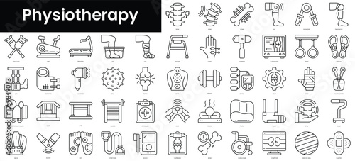 Set of outline physiotherapy icons. Minimalist thin linear web icon set. vector illustration.