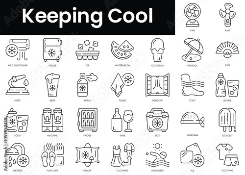Set of outline keeping cool icons. Minimalist thin linear web icon set. vector illustration.