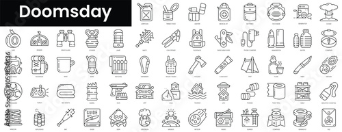 Set of outline doomsday icons. Minimalist thin linear web icon set. vector illustration.