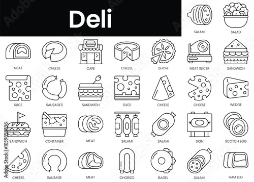 Set of outline deli icons. Minimalist thin linear web icon set. vector illustration.