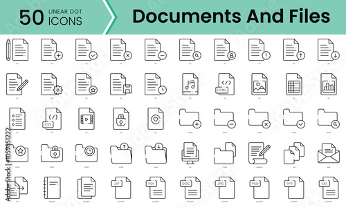 Set of documents and files icons. Line art style icons bundle. vector illustration