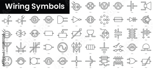 Set of outline wiring symbols icons. Minimalist thin linear web icon set. vector illustration.