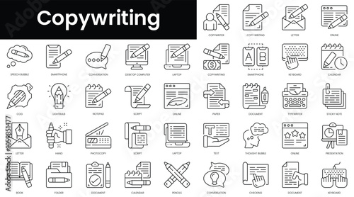 Set of outline copywriting icons. Minimalist thin linear web icon set. vector illustration.