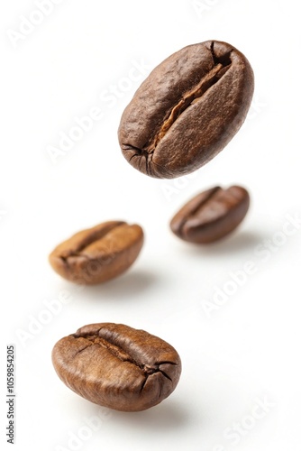 Coffee bean isolated white background. Studio photo room coffee beans fall. For your design.