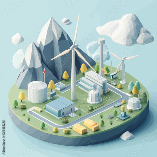 Isometric Wind Farm Turbines Renewable Energy