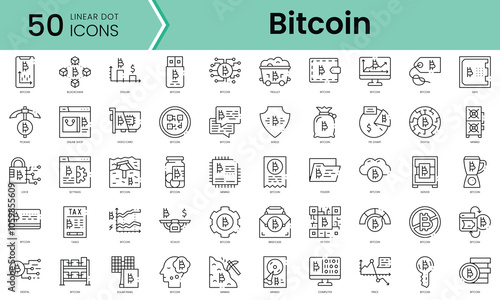 Set of bitcoin icons. Line art style icons bundle. vector illustration