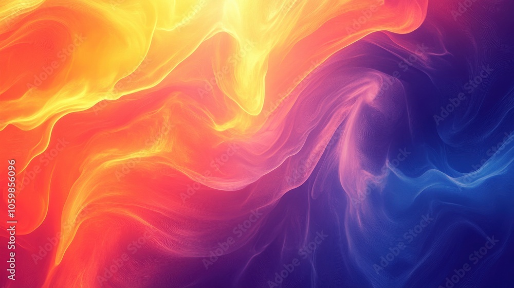Fototapeta premium Colors blend seamlessly in a stunning display of orange and purple waves, creating a captivating abstract composition. The dynamic flow evokes energy and motion in a mesmerizing way.
