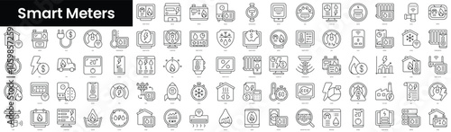 Set of outline smart meters icons. Minimalist thin linear web icons bundle. vector illustration.
