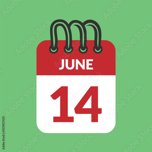 June 14 Calendar icon vector illustration.