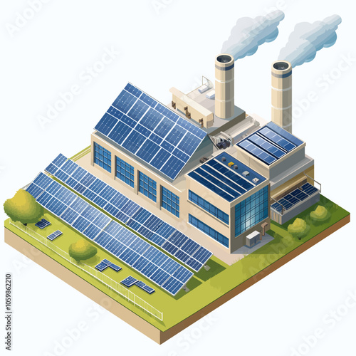 Isometric Solar Power Plant 3D Vector Illustration