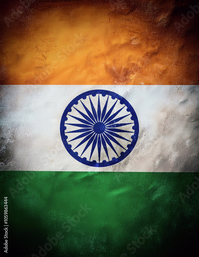 India's Tricolour: A Grunge-Textured Flag, Saffron, White, Green photo