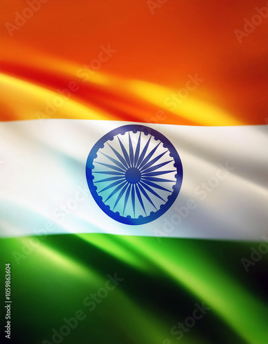 Majestic Indian Flag: Saffron, white, green; Ashoka Chakra. photo