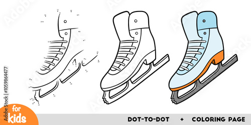 One figure skating skate. Numbers dot to dot game and coloring page