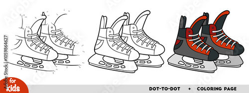 Ice hockey skates, education dot to dot game for kids. Winter activity worksheet