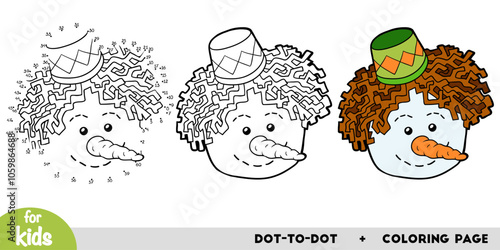 Cartoon snowman face, education dot to dot game for children