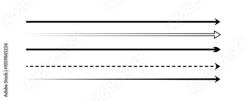 Straight Long Arrow. Navigation elements. Vector flat illustration. Set of black pointers isolated on white background. Simple symbols for measuring.