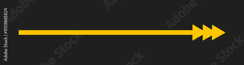 Straight Long Arrow. Horizontal pointer to the right. Navigation element. Vector illustration isolated on black background. Yellow simple symbol for measuring.
