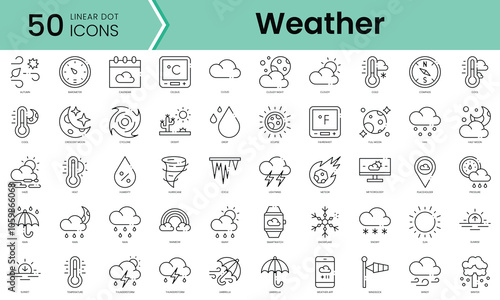 Set of weather icons. Line art style icons bundle. vector illustration