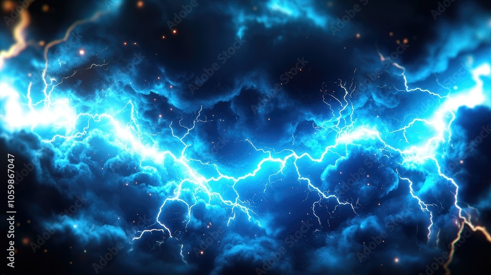 Fototapeta premium Dramatic lightning strikes through electric blue storm clouds in a thunderous display