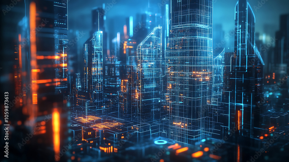 Fototapeta premium future holographic city