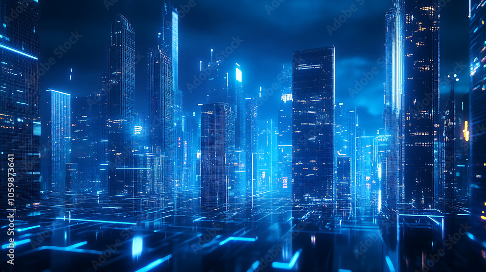 Obraz premium future holographic city