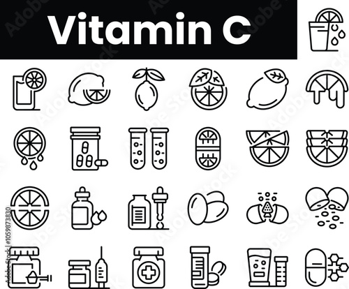 Set of outline vitamin c icons