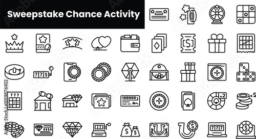 Set of outline sweepstake chance activity icons