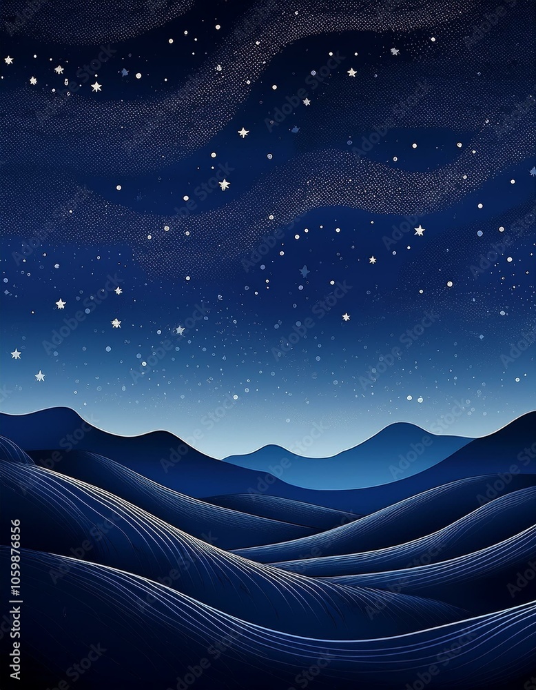 Obraz premium A starry night sky above a rolling, blue mountain range.