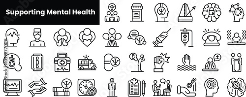 Set of outline supporting mental health icons