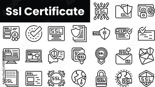 Set of outline ssl certificate icons